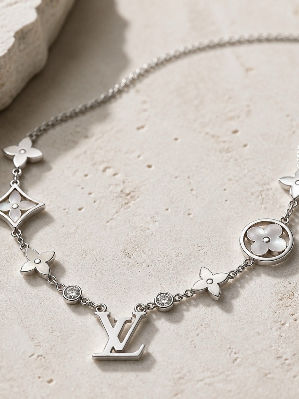 Silver Monogram Floral Motif Necklace - Picture 2 of 4